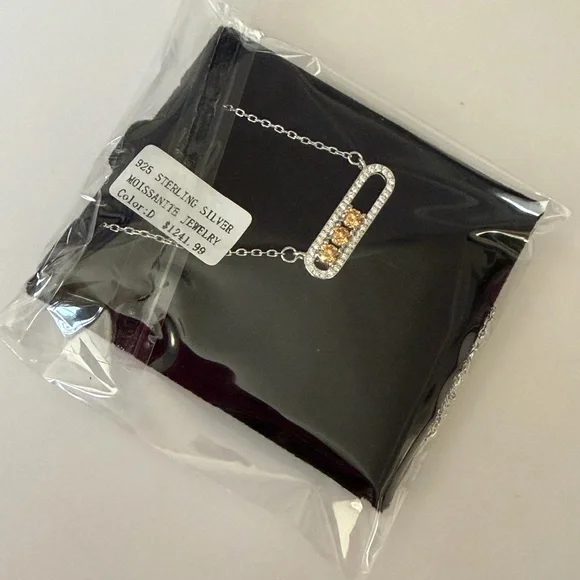 Sterling Silver Moissanite Necklace w/Round Brilliant Golden Yellow Stones ~ NWT - Picture 12 of 13